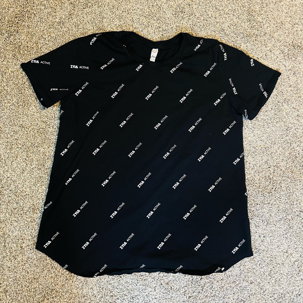 ZYIA Active Black Crewneck Logo Swoop T-shirt Size Large